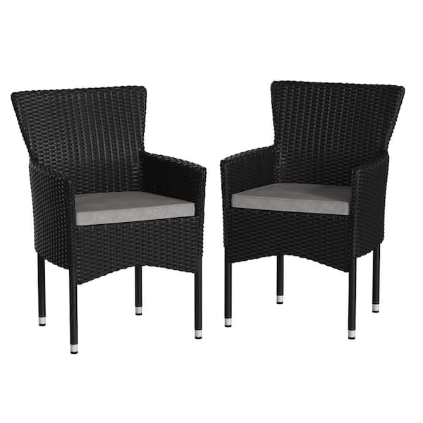 TAYLOR + LOGAN Black Wicker/Rattan Outdoor Lounge Chair in Gray Set of 2
