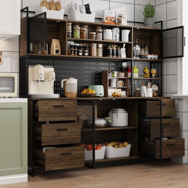 thumbnail image 2 of 55" Farmhouse Buffet Sideboard Cabinet,Large Kitchen Storage With 4 Doors, Versatile Coffee Bar Cabinet For Dining Room, Living Room & Home 2 of 9