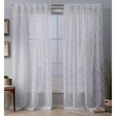White Striped Faux Linen Back Tab Sheer Curtain - 54 in. W x 84 in. L (Set of 2)