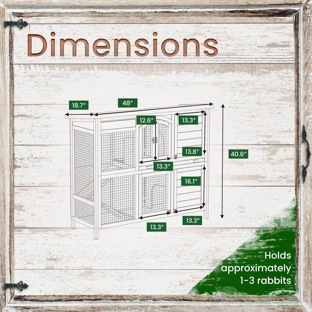 Gray and White Wooden 2-Story Rabbit Hutch with Ramps