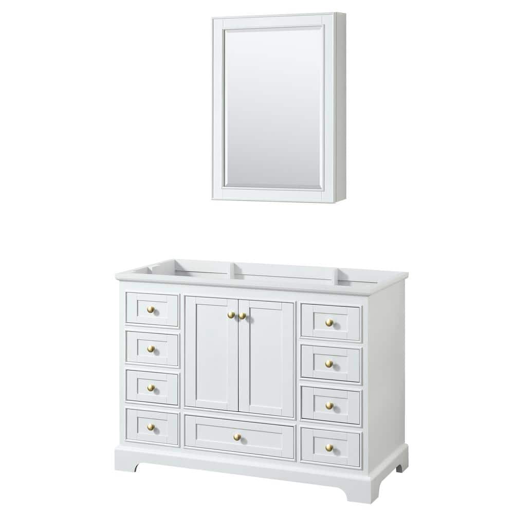 Deborah 47.25 in. W x 21.5 in. D x 34.25 in. H Bath Vanity Cabinet without Top in White with Gold Trim and MC Mirror price history on PriceWatchPro