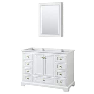 Deborah 47.25 in. W x 21.5 in. D x 34.25 in. H Bath Vanity Cabinet without Top in White with Gold Trim and MC Mirror