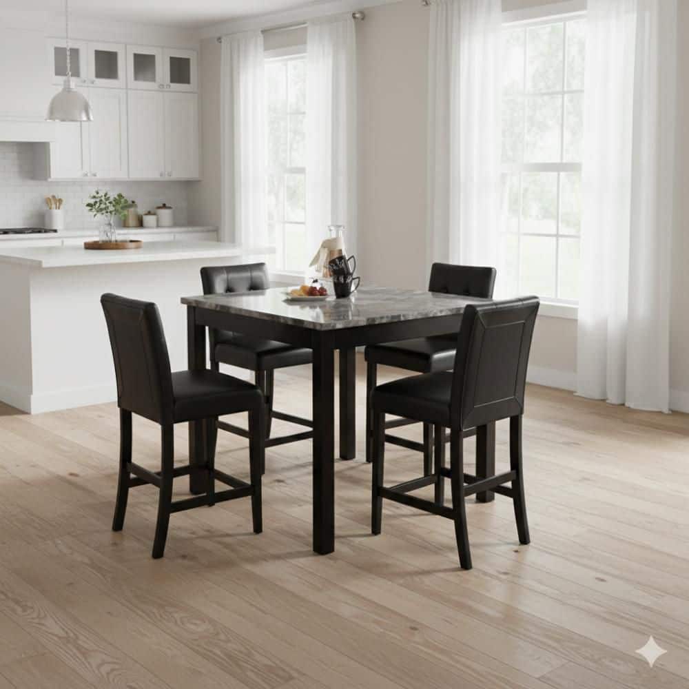 Jey 5-Piece Square Black Faux Marble Top Counter Height Dining Table Set Seats 4 price history on PriceWatchPro