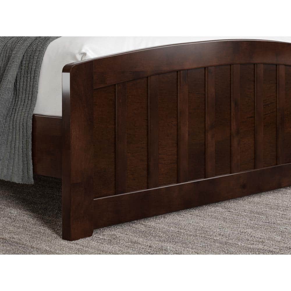 Quincy Walnut Full Solid Wood Low Profile Platform Bed with Slatted Headboard