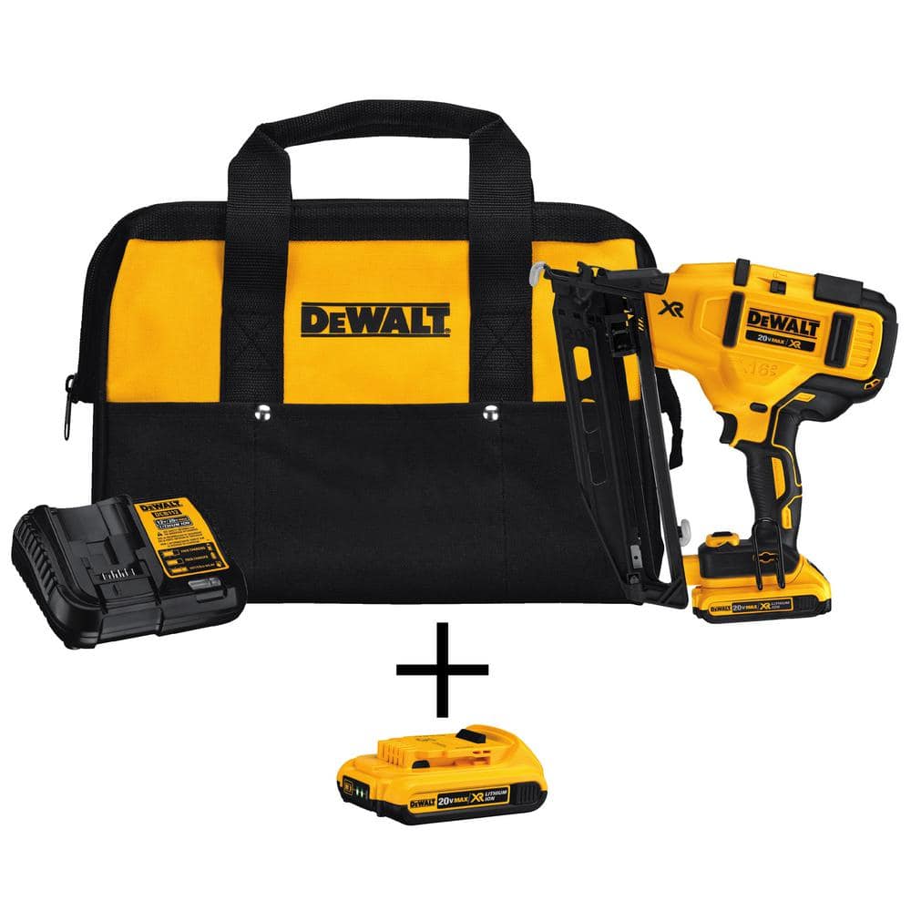 DEWALT 20V MAX XR Lithium-Ion 16-Gauge Cordless Angled Finish Nailer Kit with (2) 2.0Ah Battery Packs, Charger and Bag -  DCN660D1wDCB203