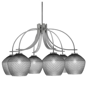 Olympia 20 in. 6-Light Graphite Downlight Chandelier Smoke Textured Glass Shade