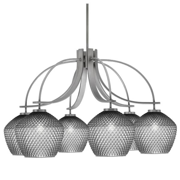 Unbranded Olympia 20 in. 6-Light Graphite Downlight Chandelier Smoke Textured Glass Shade