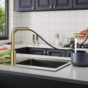 Single-Handle Kitchen Sink Faucet with Pull Down Sprayer Kitchen Faucet in Gold