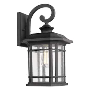 16.6 in. Black No Motion Sensing Outdoor AC Wall Sconce with Clear Seeded Glass E26