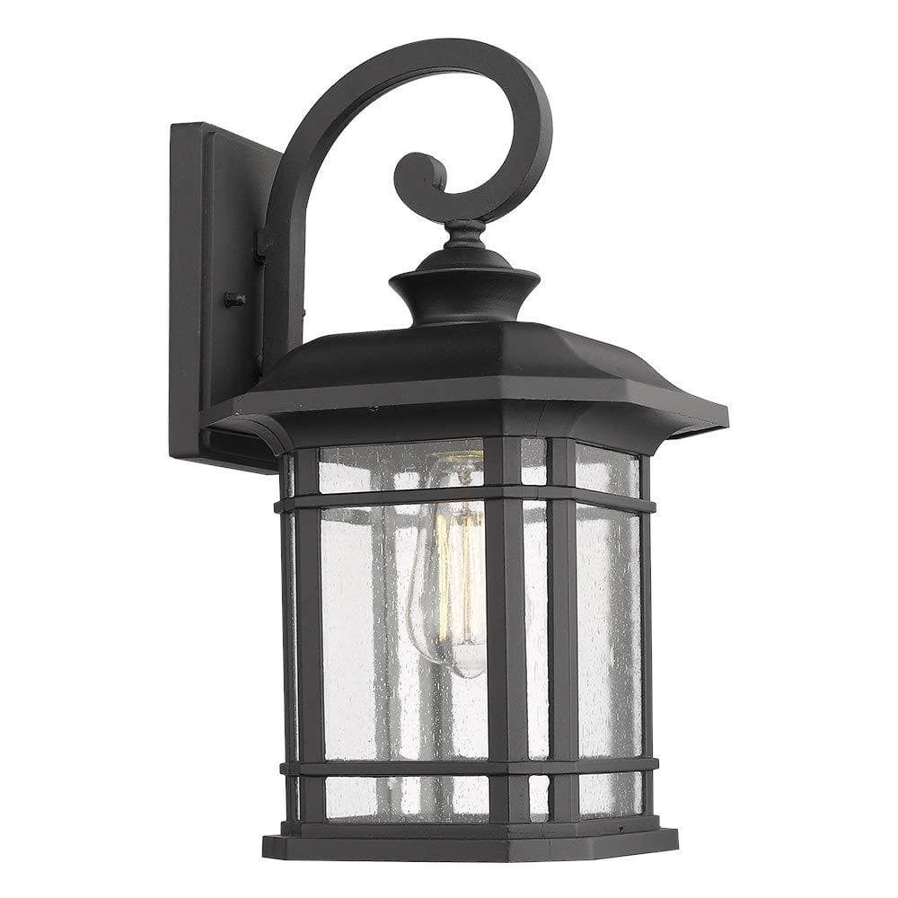 16.6 in. Black No Motion Sensing Hardwired Outdoor Lantern Wall Sconce with Clear Seeded Glass E26 price history on PriceWatchPro