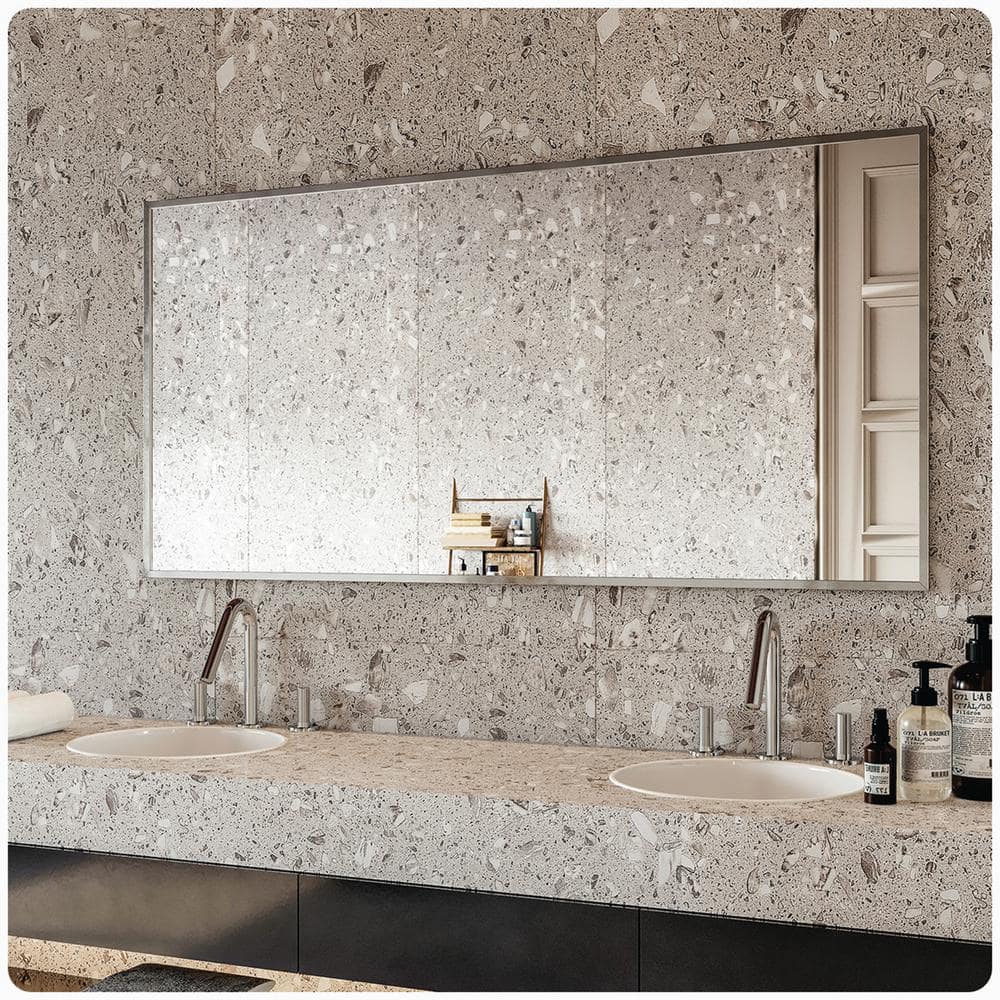 Brushed Wood Rectangular 60" Vanity Bathroom Mirror