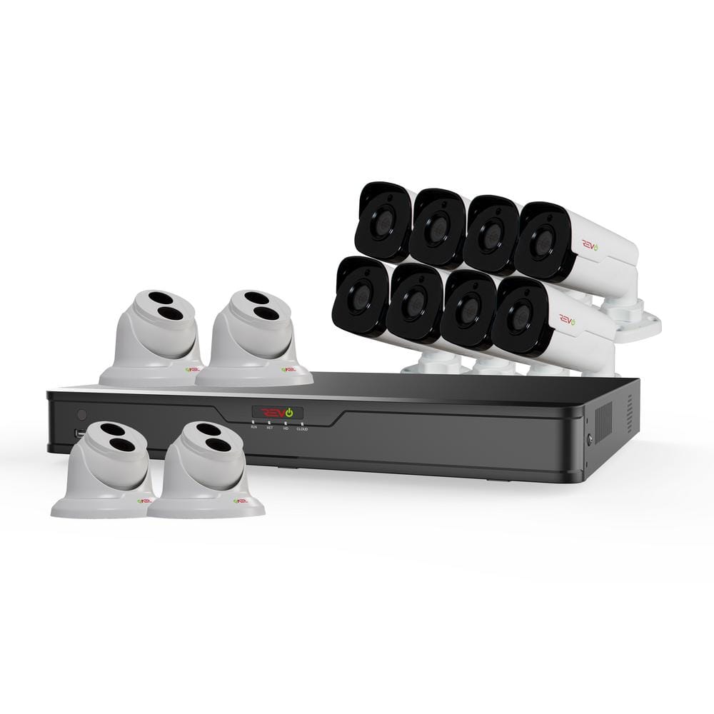 Revo Ultra HD 16-Channel 4TB NVR Surveillance System with 12 4 Megapixel Cameras and Night Vision, Black/White -  RU162T4GB8G-4T