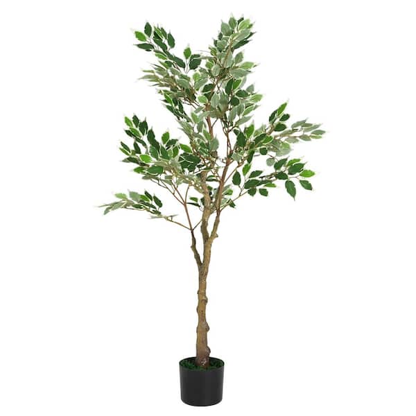 Varnell 4.25 ft. Indoor Green PE Artificial Ficus Tree With Black Pot