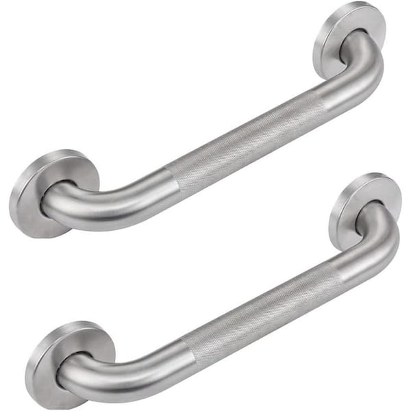 Textured Handicap Grab Bar for Shower 12 in. Concealed Screw Shower Handles for Elderly Brushed Nickel Finish Anti-Slip