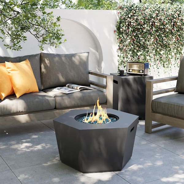UPHA 28 in. 40,000 BTU Dark Gray Hexagon Concrete Outdoor Propane Gas Fire Pit Table with Propane Tank Cover