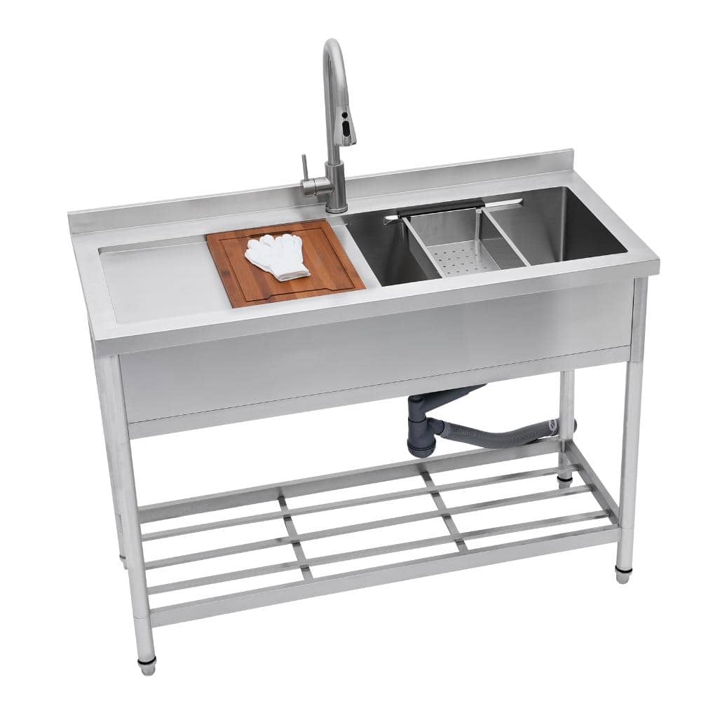 47 in. Freestanding 1-Compartment Commercial Workstation Kitchen Sink in Stainless Steel with Faucet and Drainboard price history on PriceWatchPro