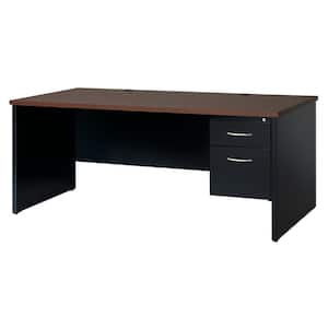 72 in. W x 36 in. D Black/Walnut 2-Drawer Executive Office Modular Right-Hand Single Pedestal File Office Desk,Arch Pull