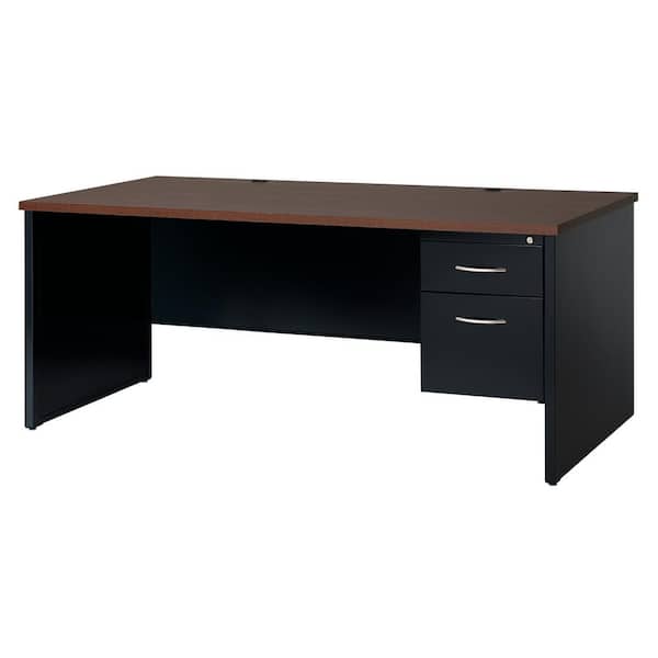 Hirsh 72 in. W x 36 in. D Black/Walnut 2-Drawer Executive Office Modular Right-Hand Single Pedestal File Office Desk,Arch Pull