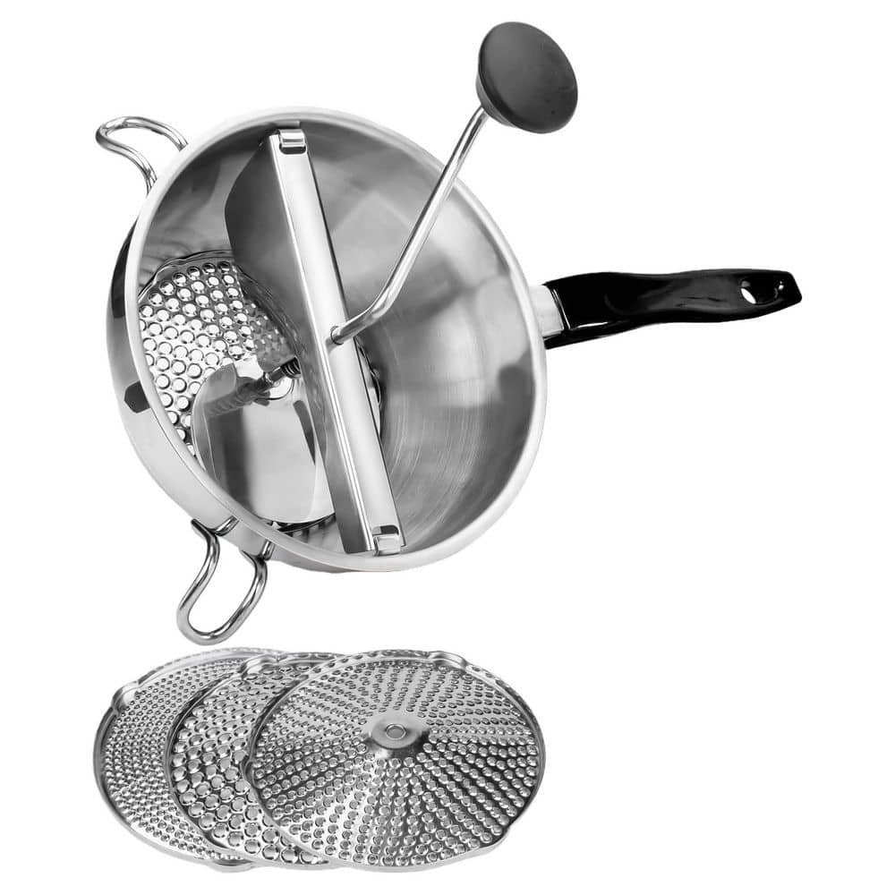 Silver Stainless Steel Food Mills with 3 Milling Discs and Blue Multifunctional Spoon, for Tomato Sauce Potatoes canning price history on PriceWatchPro