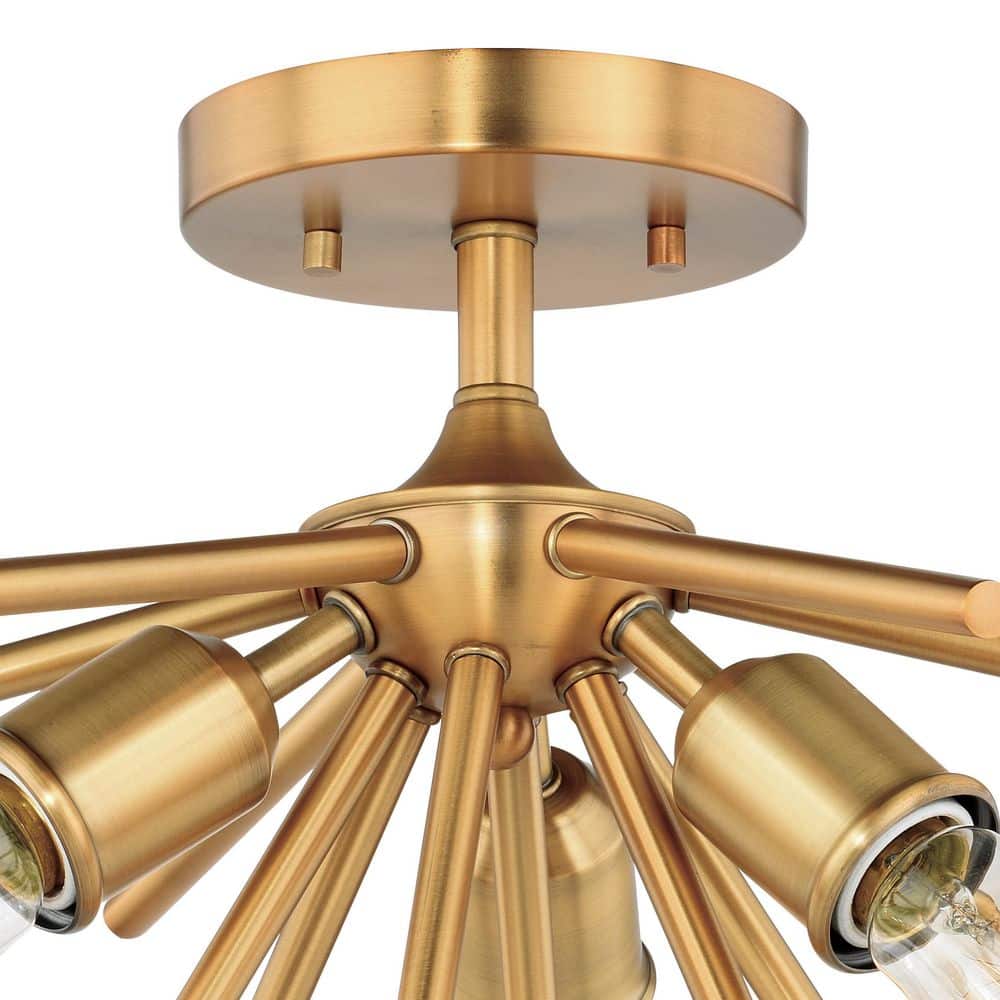 Estelle Natural Brass Mid-Century Modern 17" Semi-Flush Mount Ceiling Light