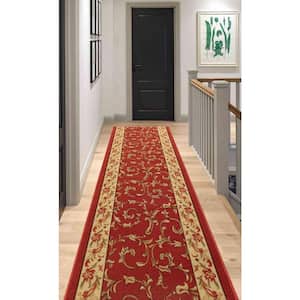 Veronica Cut to Size Red Color 31.5" Width x Your Choice Length Custom Size Slip Resistant Runner Rug
