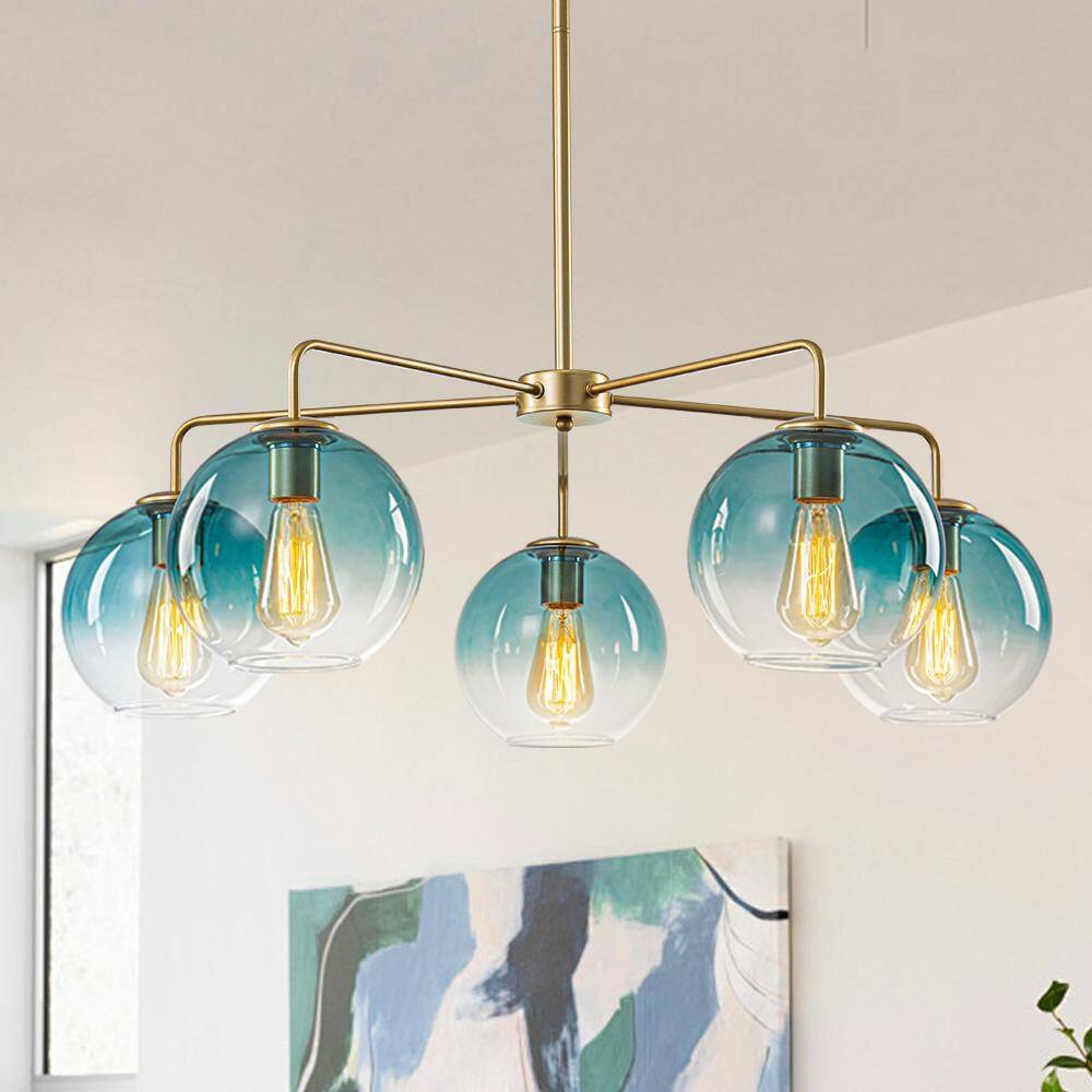 Ceder 5-Light 33.5-in Gold Branch Sputnik Up or Down Chandelier with Gradient Blue Tinted Glass for Living/Dining Room price history on PriceWatchPro