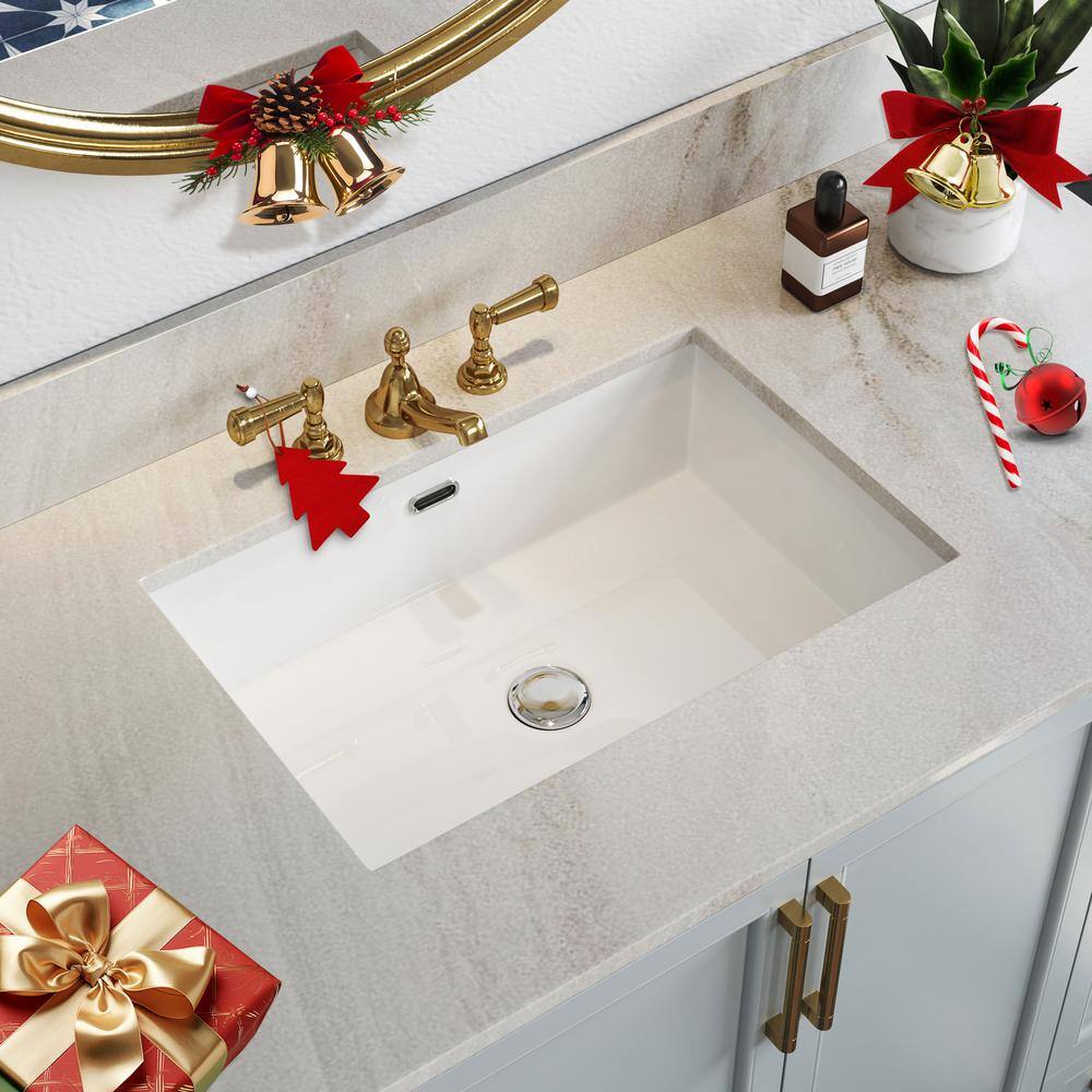 23.6" White Ceramic Undermount Rectangular Bathroom Sink with Overflow