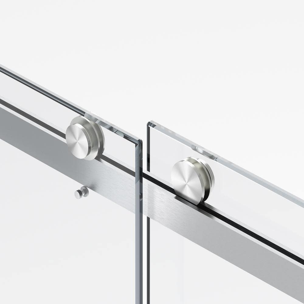 60'' x 76'' Frameless Double Sliding Glass Shower Door in Brushed Nickel