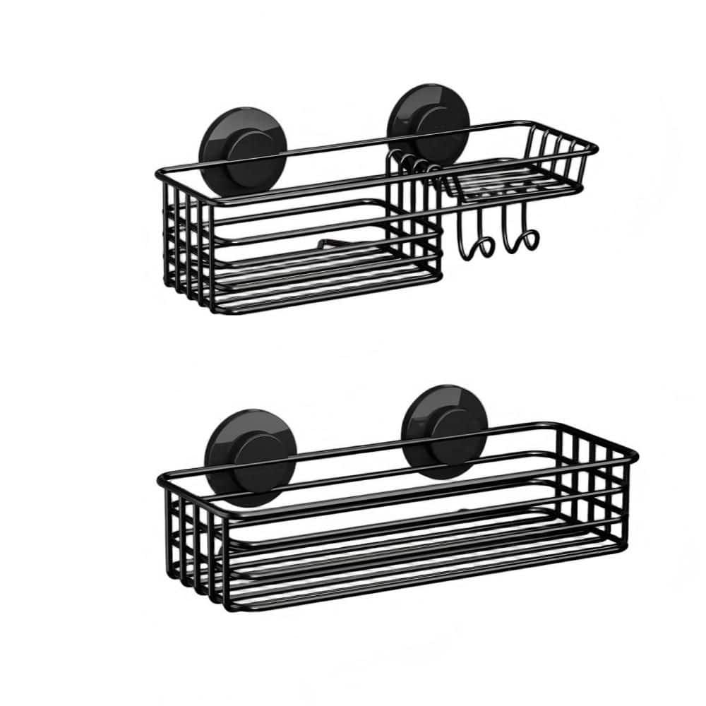 2 Pack Suction Cup Shower Caddy with Hooks and Soap Holder, No Drilling Bathroom Organizer, Black Metal Storage Basket price history on PriceWatchPro