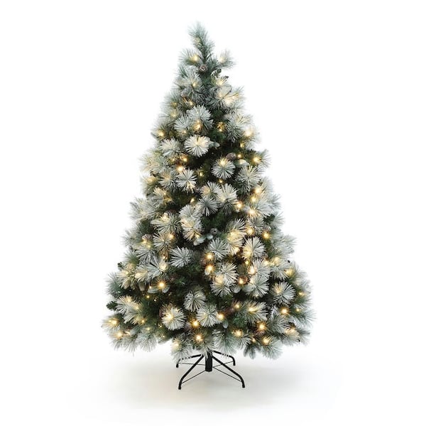 6 ft. PreLit Flocked Pine Artificial Christmas Tree with Pinecone Decoration and Stand
