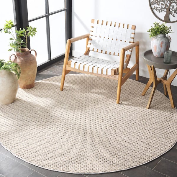 Global 7 ft. x 7 ft. Ivory/Beige Solid Diamond Round Area Rug