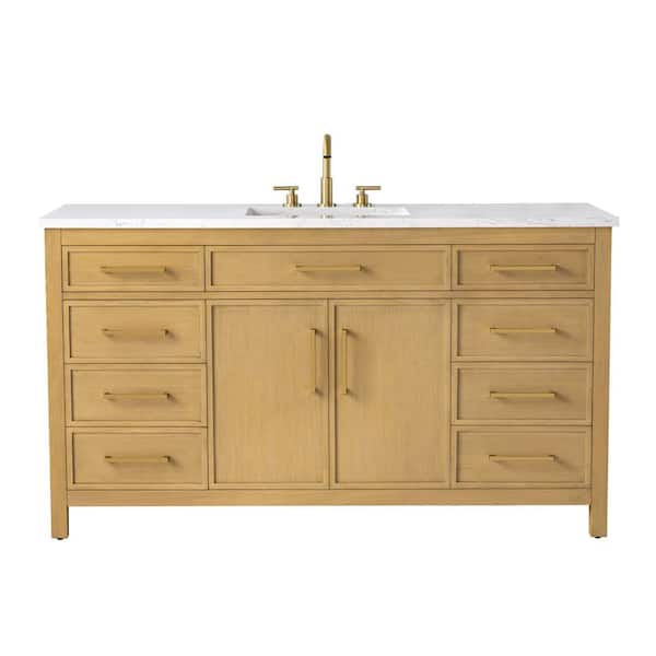 Logan 60 in. W Bath Vanity in Sand with Engineered Stone Top in Carrara White with White Sink
