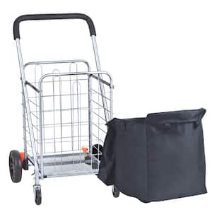 Folding Shopping Cart, 200 lbs. Max Load, Collapsible Utility Trolley with Rolling Swivel Wheels+Bag, Heavy Duty, Silver