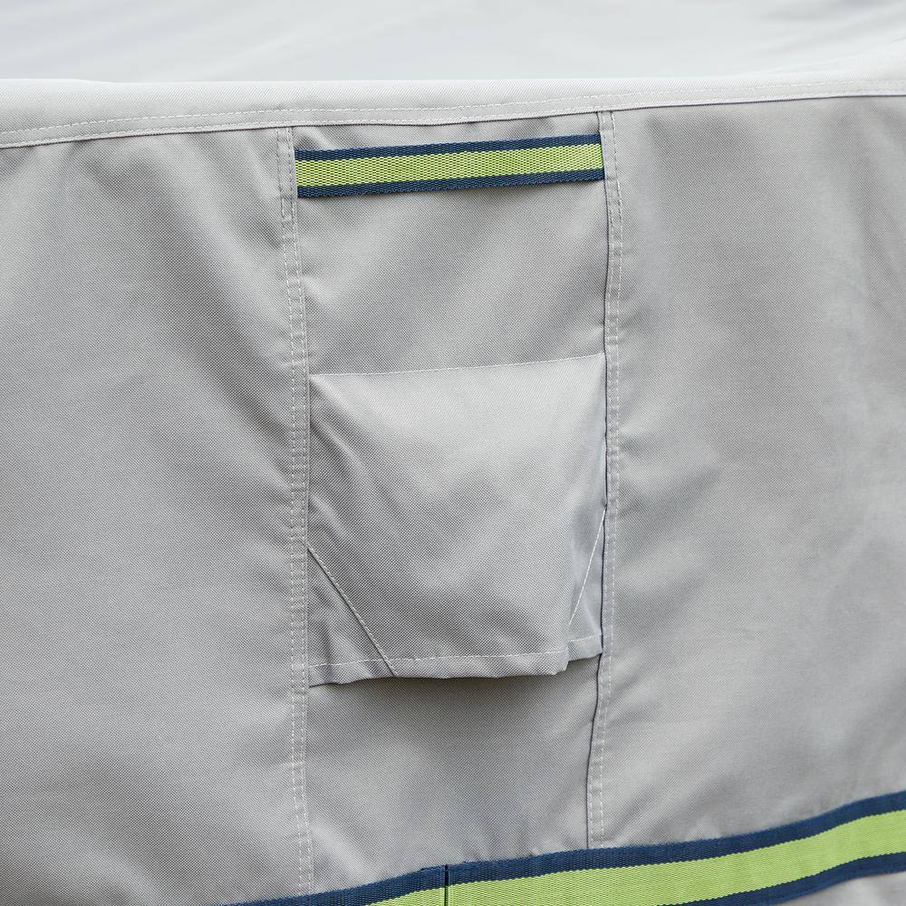 Grey Waterproof Square Fire Pit Cover with Sporty Webbed Accent