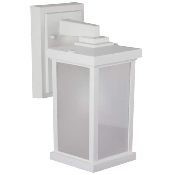 SOLUS Artisan Small Square 11.60 in. White Composite Outdoor Hardwired Lantern Sconce with Frosted Diffuser 4000K LED