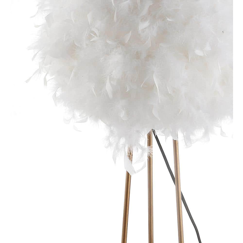 Glam 52" Arc White Feather Globe Shade Floor Lamp in Gold