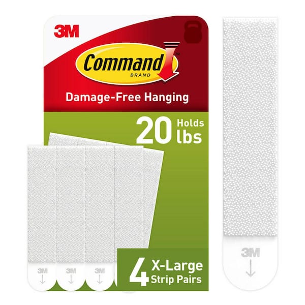 20 Lb XL Heavyweight Picture Hanging Strips, White, Damage Free Decorating, 4 Pair