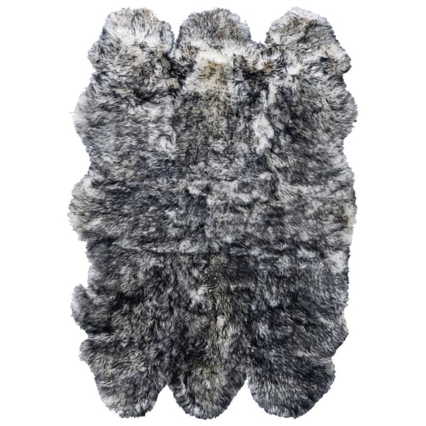 Sheep Skin 5 ft. x 8 ft. Ivory/Dark Charcoal Solid Color Gradient Area Rug