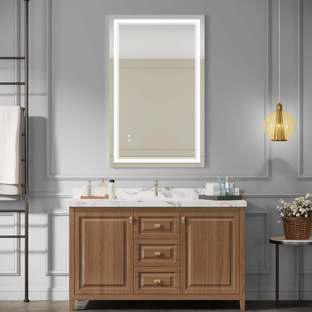 48 in. W x 30 in. H Rectangular Frameless Anti-Fog LED Wall Bathroom Vanity Mirror with Front Light in White