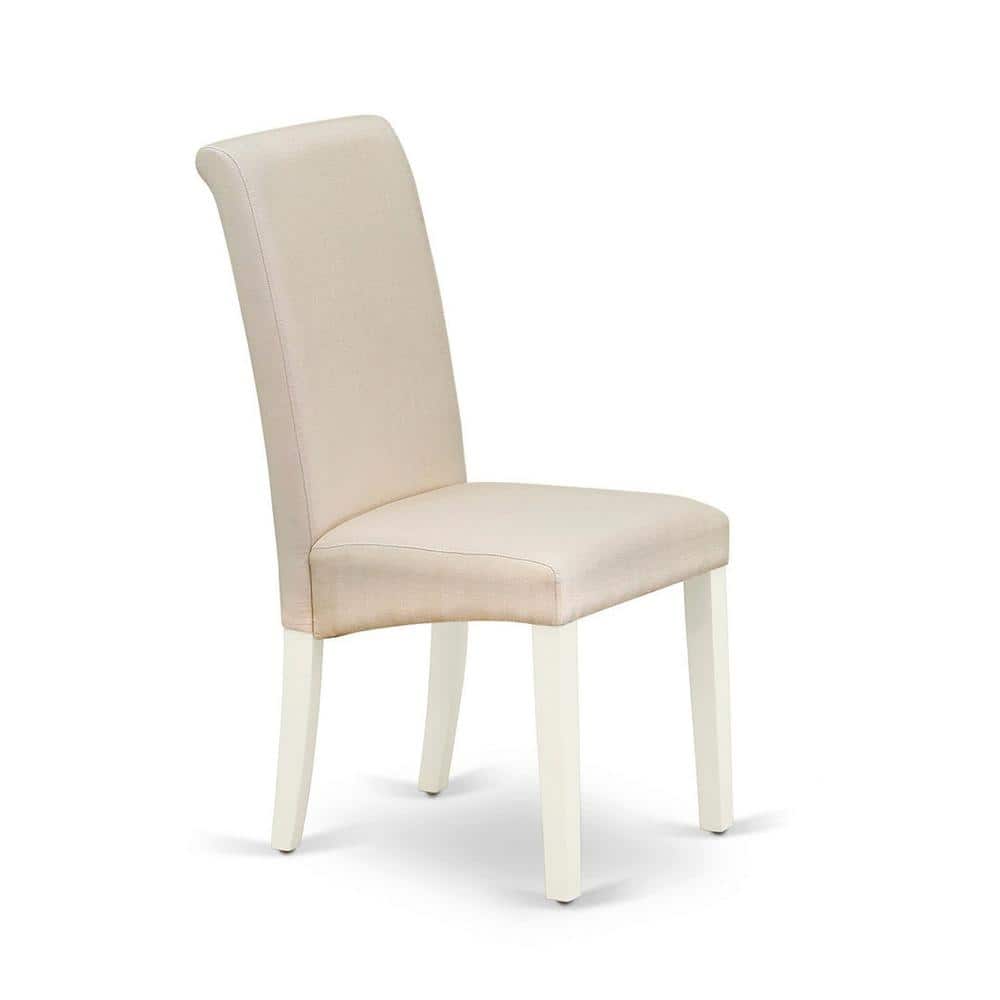 Cream Linen Upholstered Parsons Side Chair with White Wood Legs - Set of 2