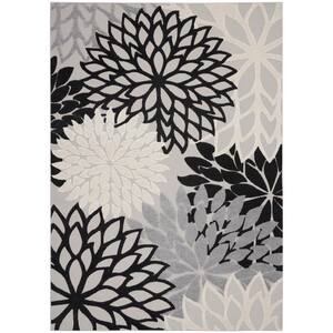 Aloha Contemporary Black White 9 ft. x 12 ft. Floral Indoor/Outdoor Area Rug