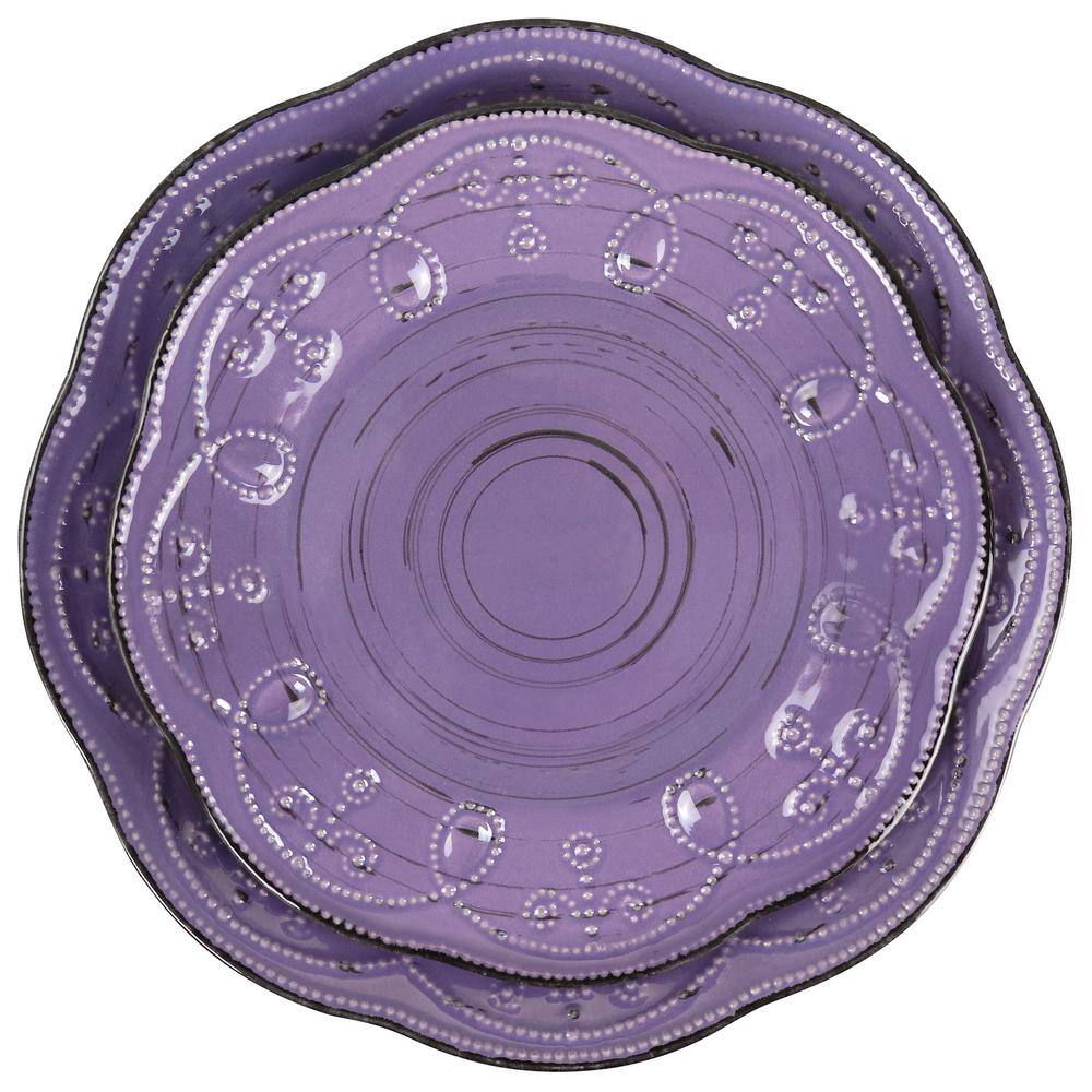 Purple Ceramic 16-Piece Rustic Birch Dinnerware Set