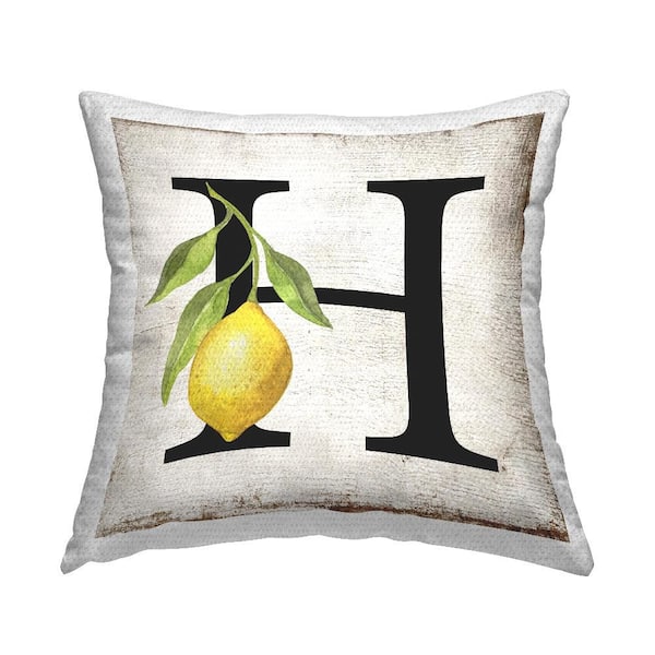 Stupell Industries H with Lemon Letter Yellow Square Outdoor Throw Pillow