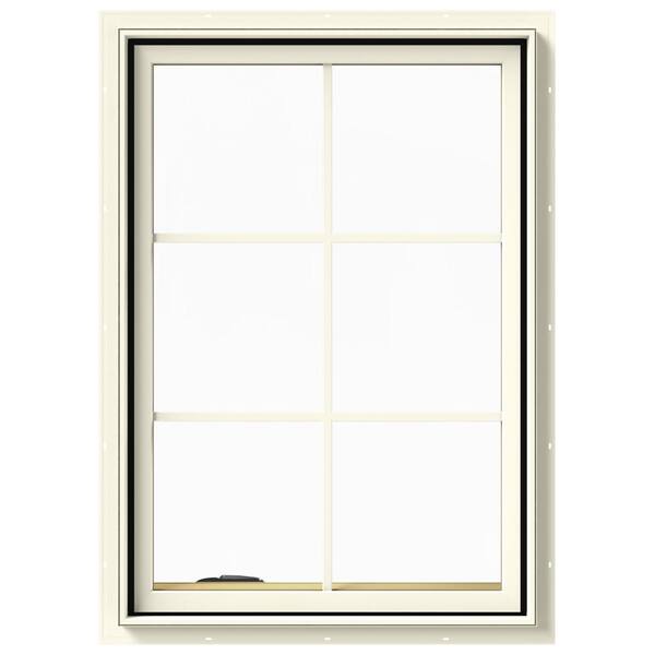 JELD-WEN 28 in. x 40 in. W-2500 Series Cream Painted Clad Wood Left-Handed Casement Window with Colonial Grids/Grilles