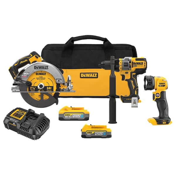 DEWALT 20V Lithium-Ion Cordless 3-Tool Combo Kit and 20V Circular Saw with FLEXVOLT 9 Ah and 20V 6 Ah Batteries and Charger