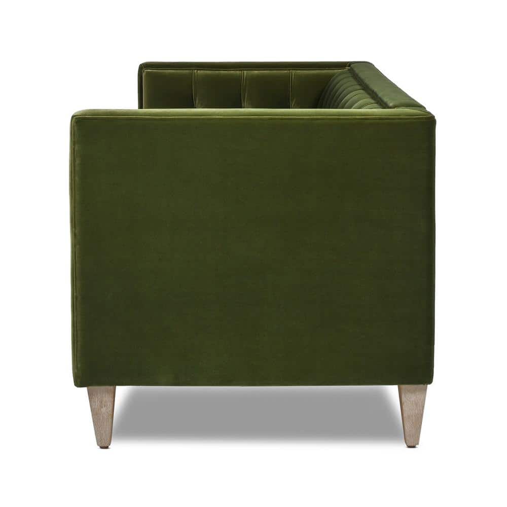 James 74" Olive Green Velvet Tuxedo Sofa with Wood Legs