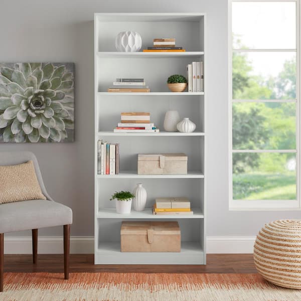 StyleWell Braxten 71 in. White 6-Shelf Basic Bookcase with Adjustable Shelves