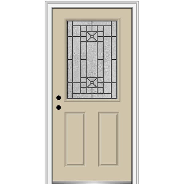 MMI Door 36 in. x 80 in. Courtyard Right-Hand 1/2-Lite Decorative Painted Fiberglass Smooth Prehung Front Door, 6-9/16 in. Frame
