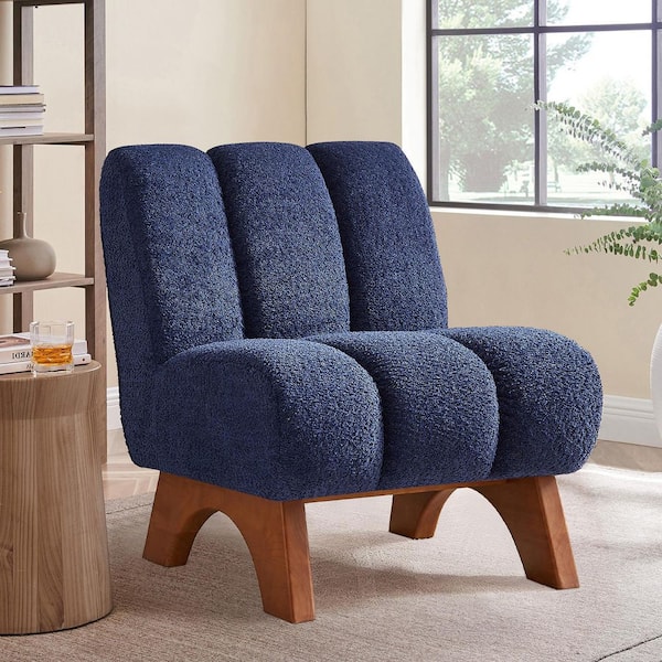 Art Leon COZY Blue Fabric Accent Slipper Chair with Wood Legs
