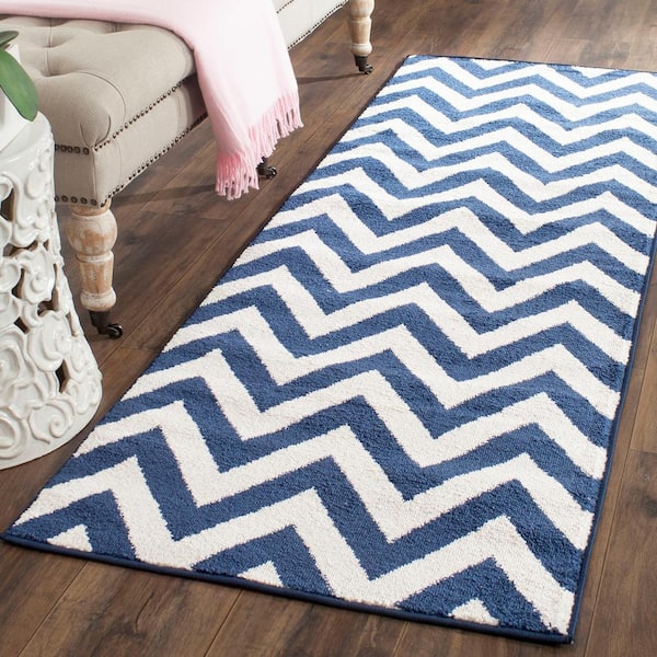 Amherst Navy/Beige 2 ft. x 11 ft. Geometric Chevron Runner Rug